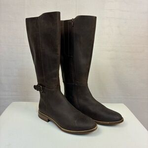 NWT Clarks Camzin Branch Dark Brown Leather Riding Boots 9